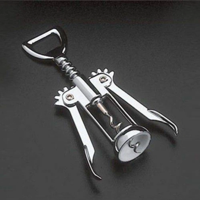 Krom Tirbuşon - 2 Fonksiyonlu Paslanmaz Metal (5047)