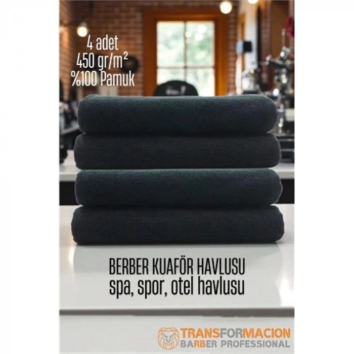 Kuaför Berber Havlusu 4 ADET Pamuk Berber Havlusu 50x90 Siyah