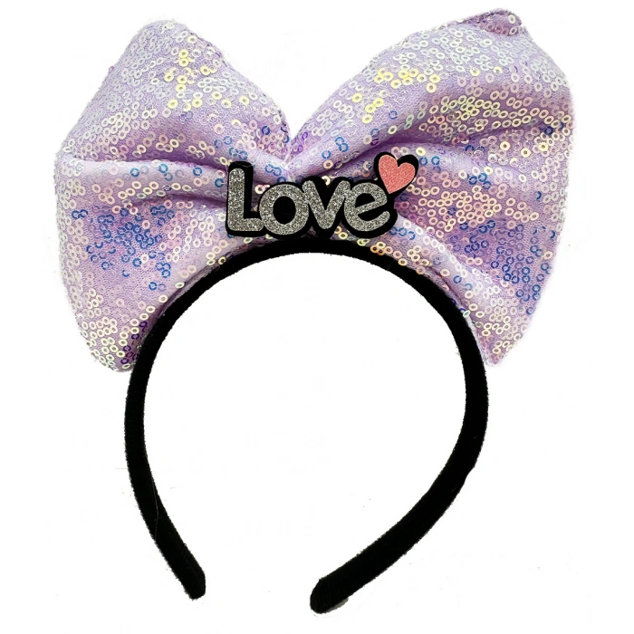 Led Işıklı 3 Farklı Fonksiyonda Yanan Gümüş Love Yazılı Lila Fiyonk Taç 20X17 cm (5047)