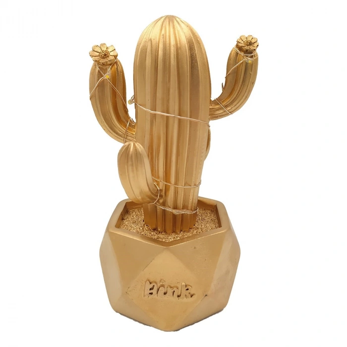 Led Işıklı Sevimli Kaktüs Dekoratif Masa Lambası Mini Biblo Gece Lambası-GOLD (5047)