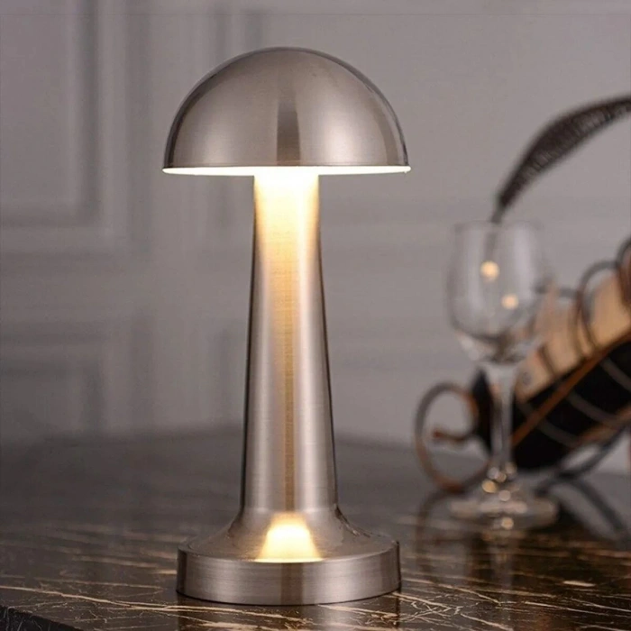 Mantar Model Silver Renk Şarjlı Dokunmatik 3 Renkli LED Masa Lambası (5047)