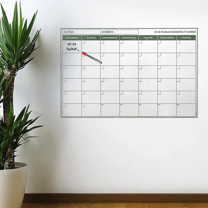Manyetik Yapışkanlı Bir Aylık Program Planlayıcı Takvim 85x56 cm (5047)