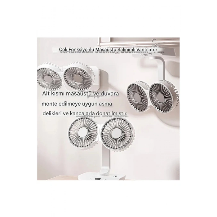 Masaüstü Dijital Ekranlı Çift Fanlı Led Işıklı Soğutucu Fan Ev Ofis Şarjlı Vantilatör