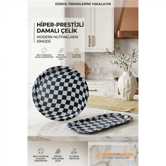 Masterpiece Çelik Tepsi Seti – Yuvarlak 28 cm & Dikdörtgen 34x15 cm 722989