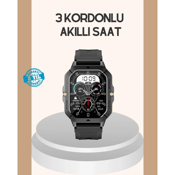 Mey İthalat® 3 Kordonlu Akıllı Saat Uzun Pil Süreli