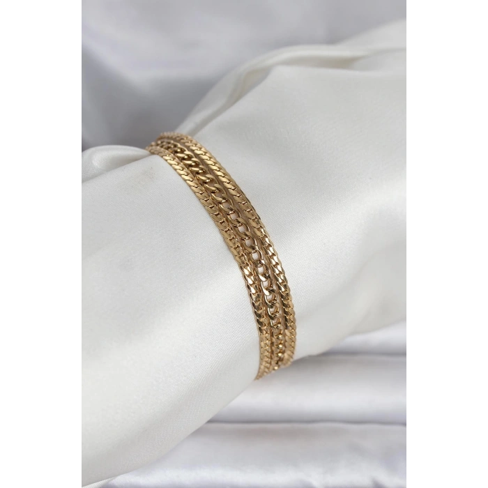 Mey İthalat® 316L Çelik Gold Renk 3lü Kadın Bileklik