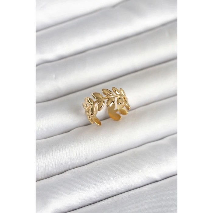 Mey İthalat® 316L Çelik Gold Renk Başak Form Kadın Yüzük