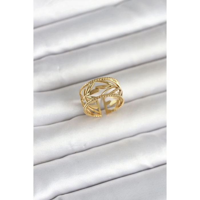 Mey İthalat® 316L Çelik Gold Renk Başak Model Kadın Yüzük
