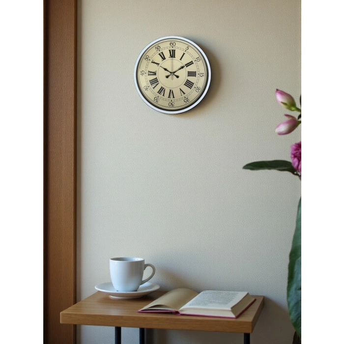 Mey İthalat® 36 Cm Beyaz Retro Dekoratif Duvar Saati