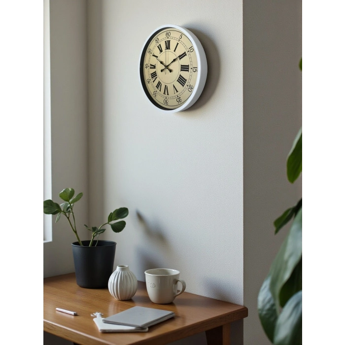 Mey İthalat® 36 Cm Beyaz Retro Dekoratif Duvar Saati