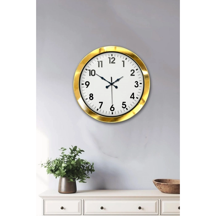 Mey İthalat® 36 cm Gold Metal Standart Duvar Saati