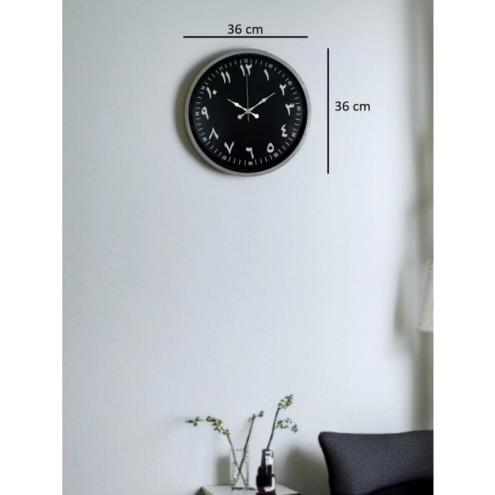 Mey İthalat® 36 Cm Gri Arapça Rakamlı Duvar Saati