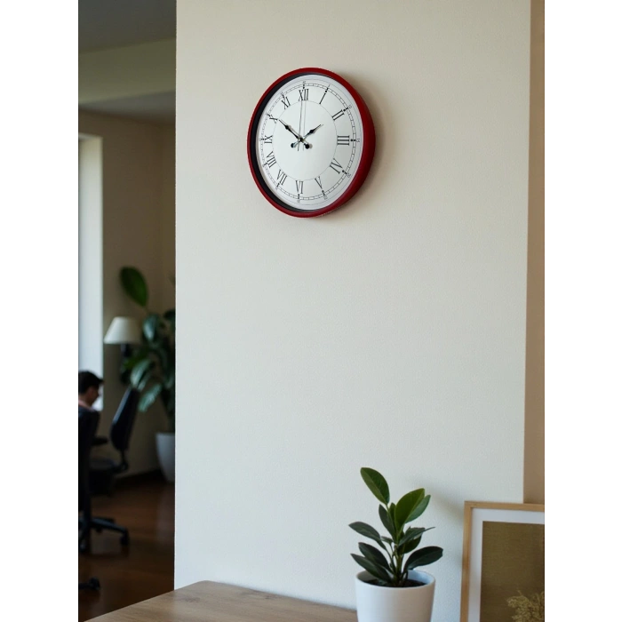 Mey İthalat® 36 Cm Kırmızı Roma Rakamlı Duvar Saati