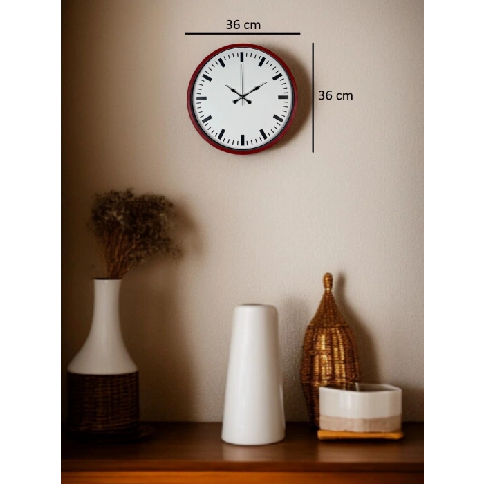 Mey İthalat® 36 Cm Kırmızı Sade Dekoratif Duvar Saati