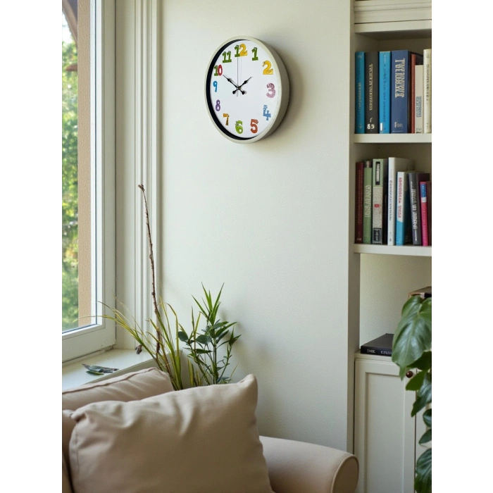 Mey İthalat® 36 Cm Krem Çocuk Odası Duvar Saati