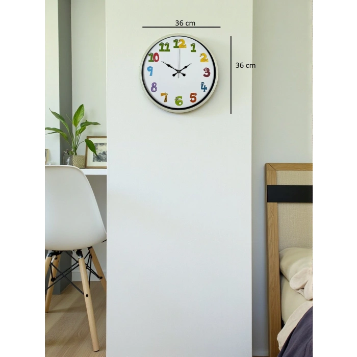 Mey İthalat® 36 Cm Krem Çocuk Odası Duvar Saati