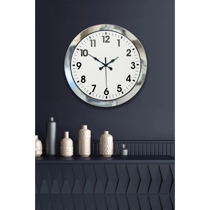 Mey İthalat® 36 cm Krom Metal Standart Duvar Saati