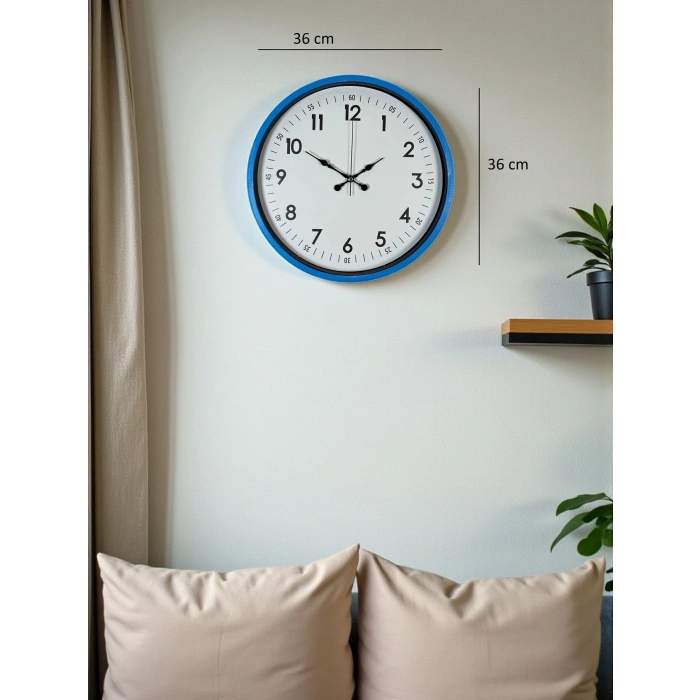 Mey İthalat® 36 Cm Mavi Dekoratif Duvar Saati