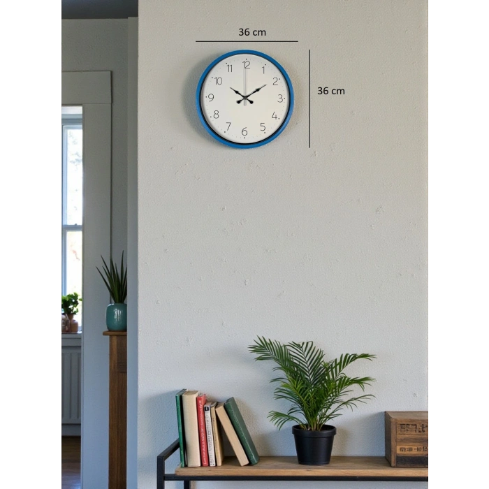 Mey İthalat® 36 Cm Mavi Sade Dekoratif Duvar Saati