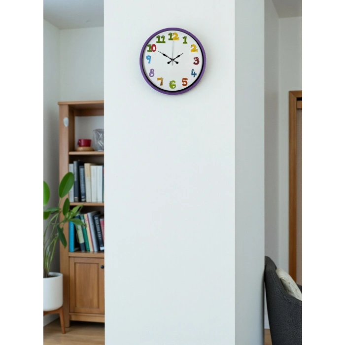 Mey İthalat® 36 Cm Mor Çocuk Odası Duvar Saati