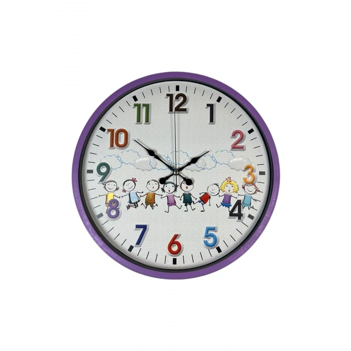 Mey İthalat® 36 Cm Mor Çocuk Odası Duvar Saati
