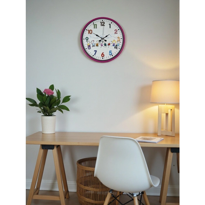 Mey İthalat® 36 Cm Pembe Çocuk Odası Duvar Saati