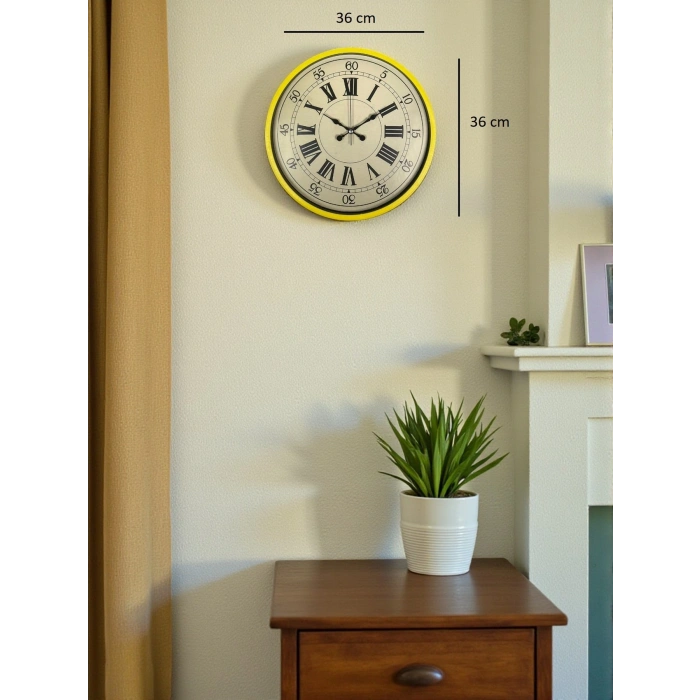 Mey İthalat® 36 Cm Sarı Retro Duvar Saati