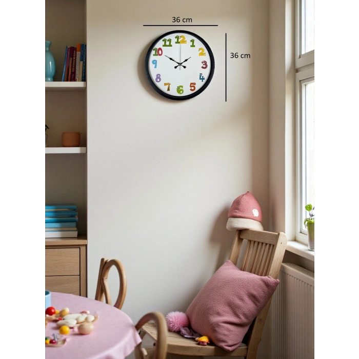 Mey İthalat® 36 Cm Siyah Çocuk Odası Duvar Saati