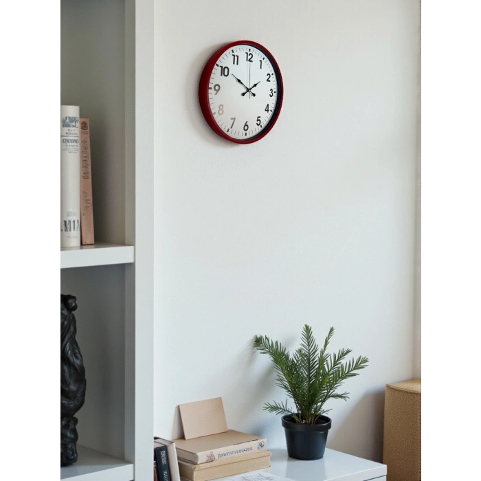 Mey İthalat® 36 Cm Standart Kırmızı Duvar Saati