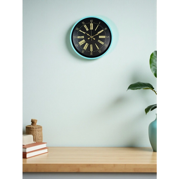 Mey İthalat® 36 Cm Turkuaz Dekoratif Duvar Saati