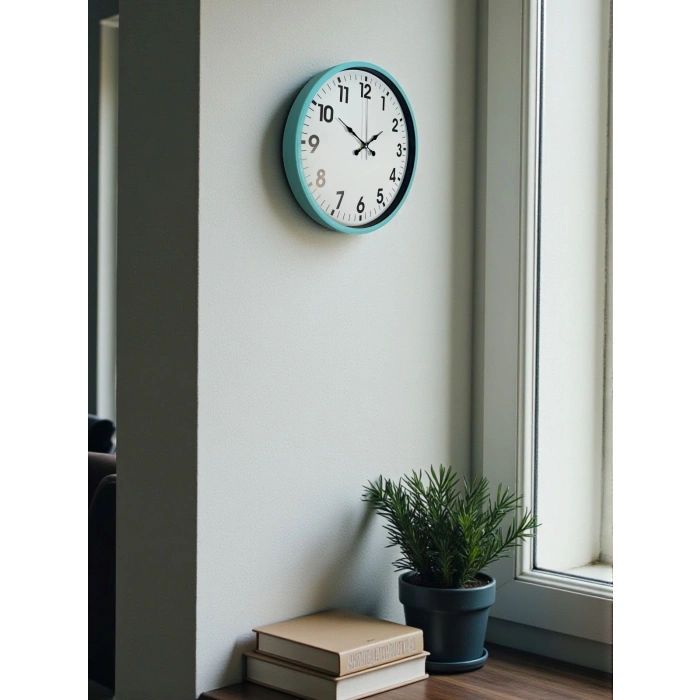 Mey İthalat® 36 Cm Turkuaz Dekoratif Duvar Saati