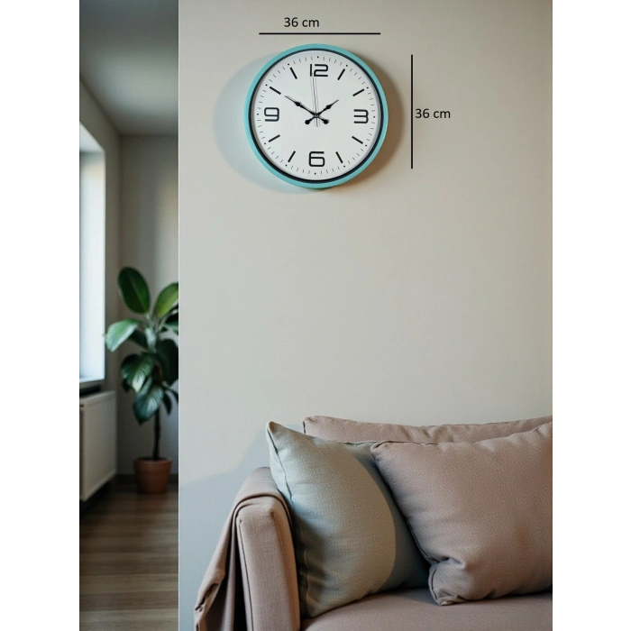 Mey İthalat® 36 Cm Turkuaz Dekoratif Duvar Saati