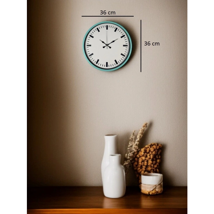 Mey İthalat® 36 Cm Turkuaz Sade Şık Duvar Saati
