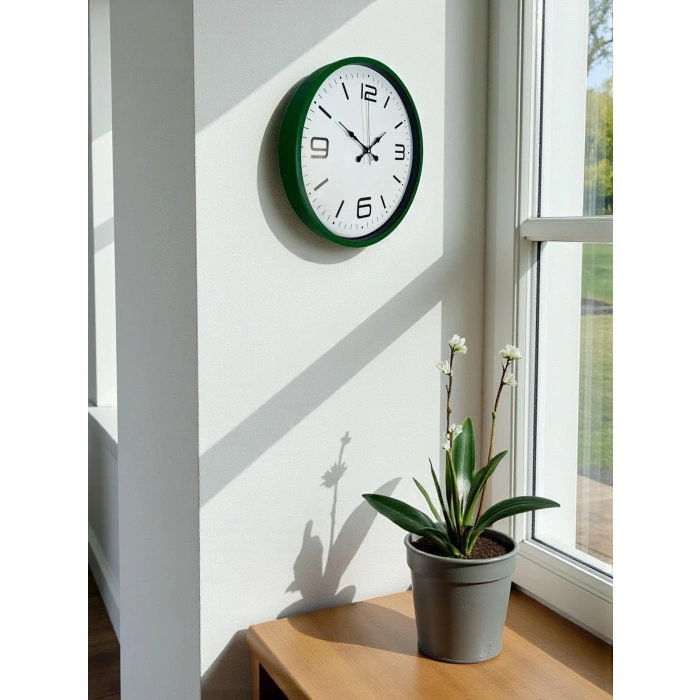 Mey İthalat® 36 Cm Yeşil Modern Dekoratif Duvar Saati