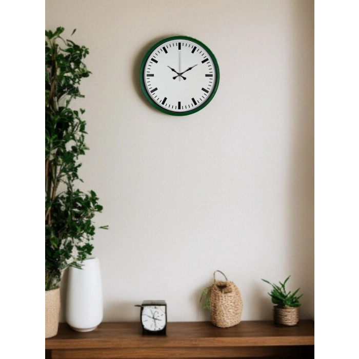 Mey İthalat® 36 Cm Yeşil Sade Dekoratif Duvar Saati