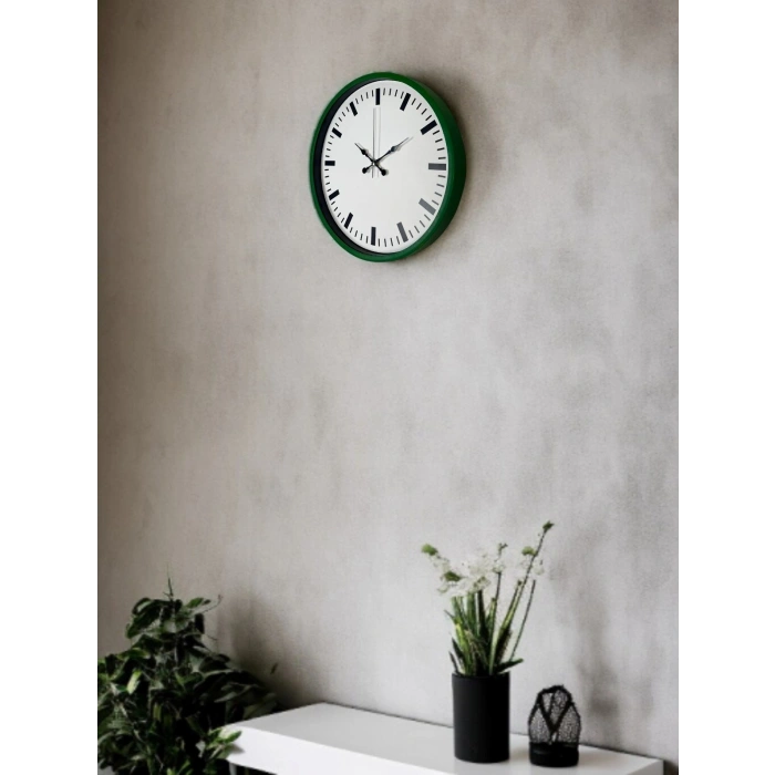 Mey İthalat® 36 Cm Yeşil Sade Dekoratif Duvar Saati