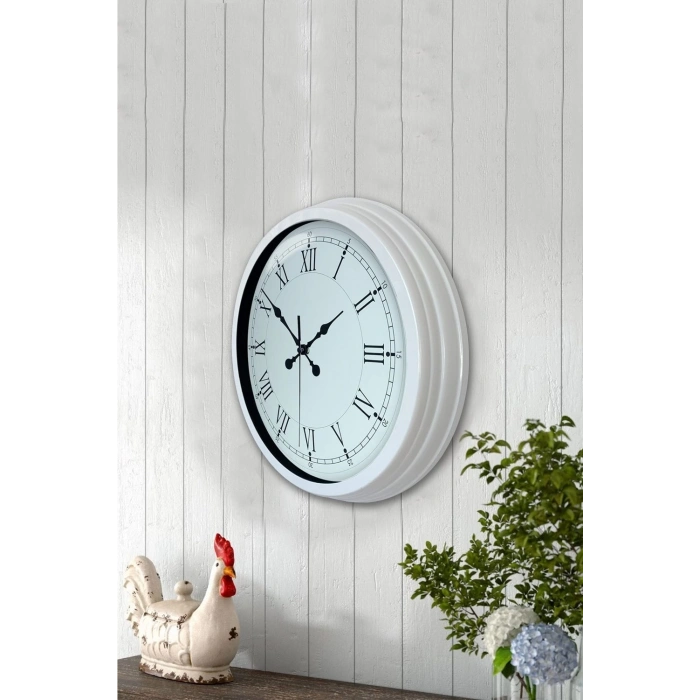 Mey İthalat® 40 cm Beyaz Metal Retro Duvar Saati