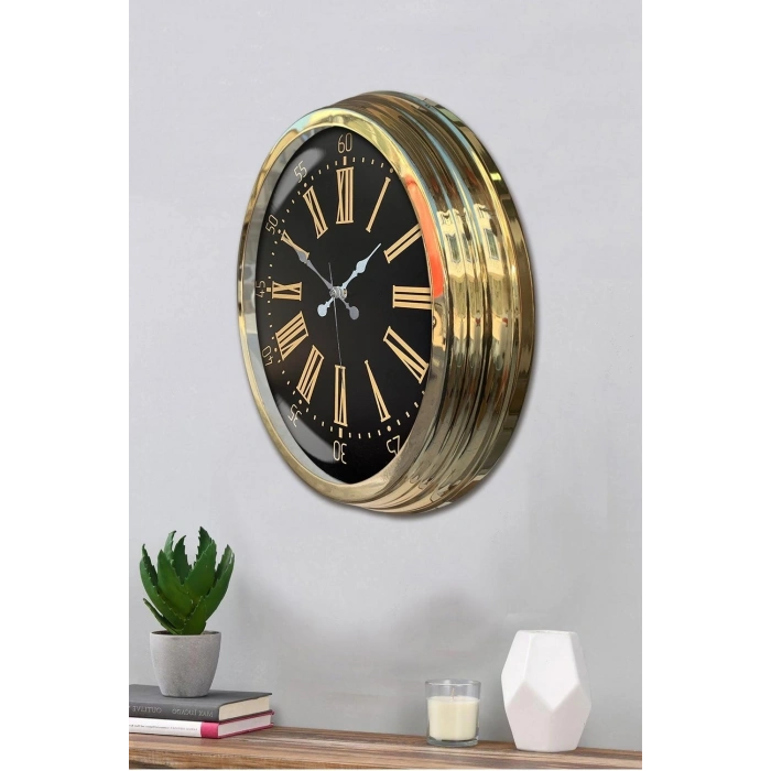 Mey İthalat® 40 cm Metal Gold Roma Rakamlı Duvar Saati