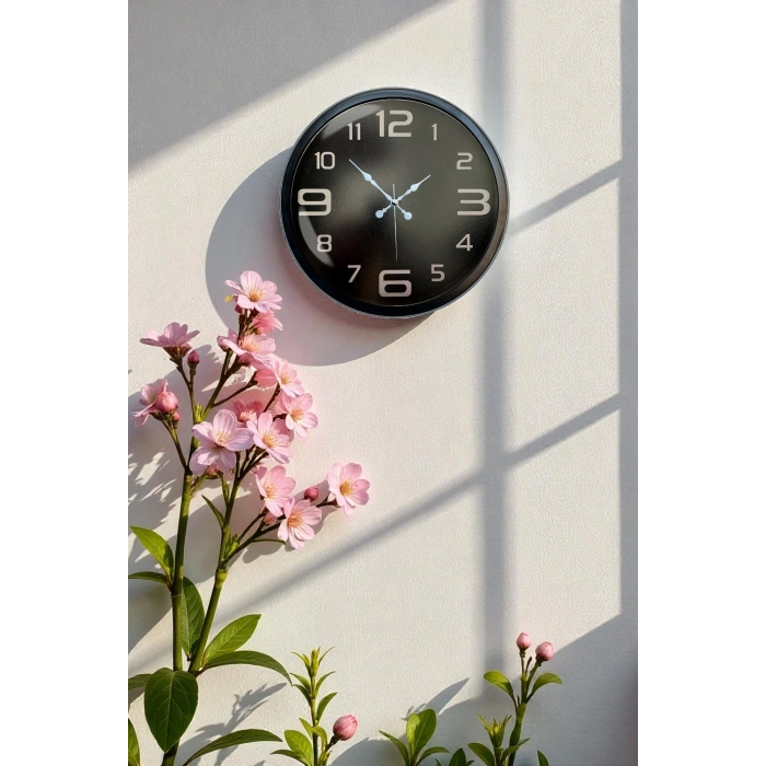 Mey İthalat® 40 cm Siyah Metal Modern Duvar Saati