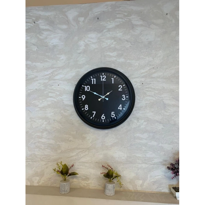Mey İthalat® 40 cm Siyah Metal Siyah Kadran Duvar Saati