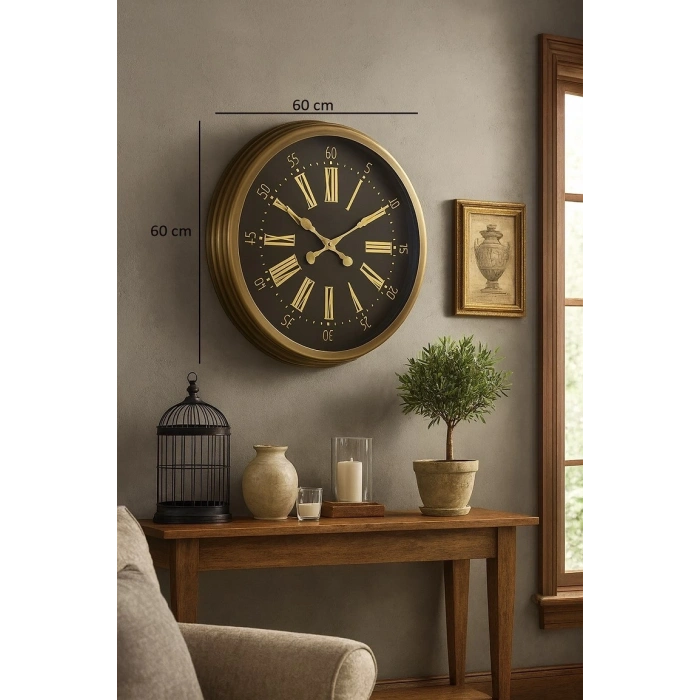 Mey İthalat® 60 cm Eskitme Metal Roma Rakamlı Duvar Saati