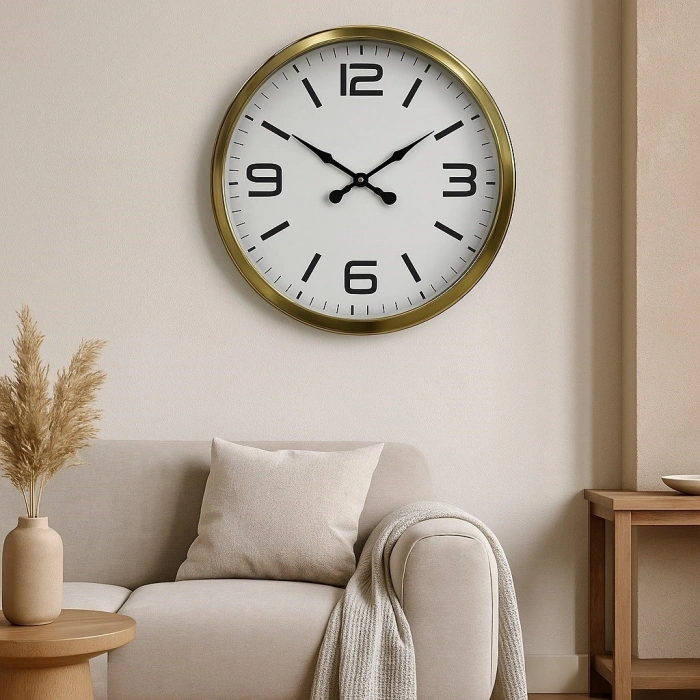 Mey İthalat® 60 cm Gold Metal Dekoratif Duvar Saati