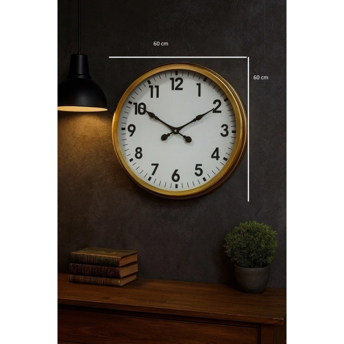 Mey İthalat® 60 Cm Gold Metal Dekoratif Duvar Saati