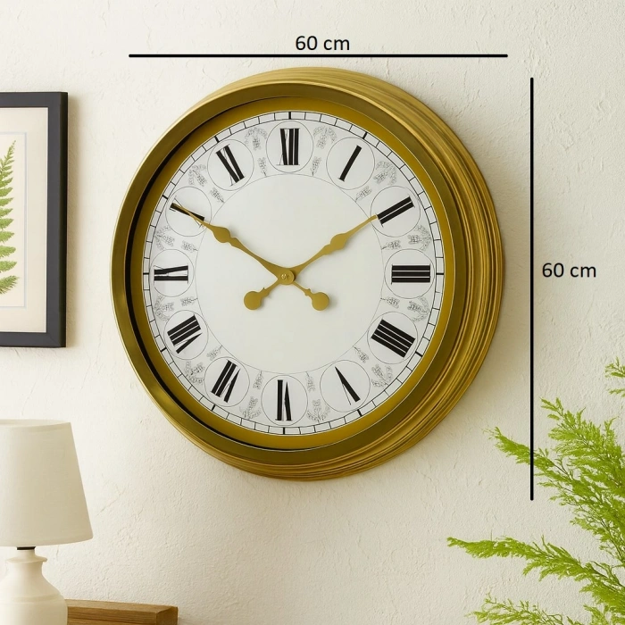 Mey İthalat® 60 cm Gold Metal Roma Rakamlı Duvar Saati
