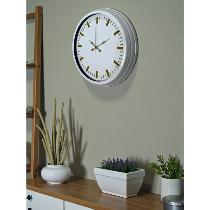 Mey İthalat® Beyaz Zarafet 40 Cm Metal Duvar Saati