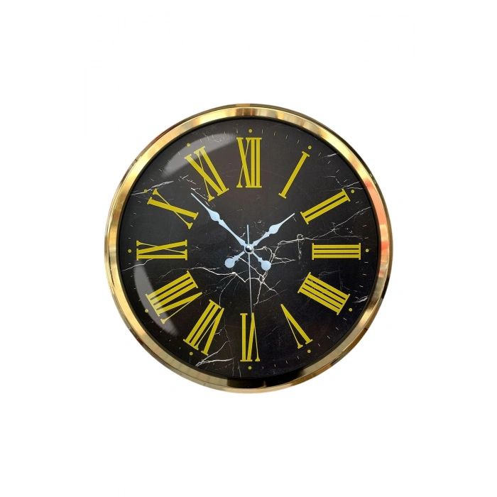 Mey İthalat® Black Marble Gold 52 Cm Metal Duvar Saati
