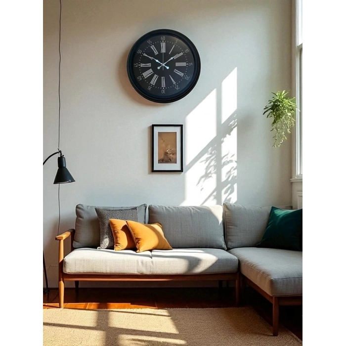 Mey İthalat® Black Noble 40 Cm Metal Modern Duvar Saati