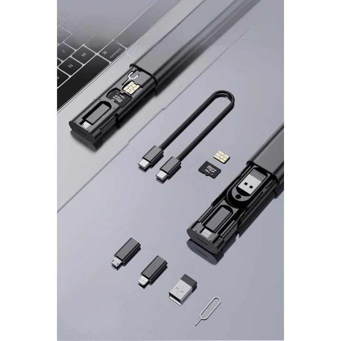 Mey İthalat®  Cep Tipi 60W Bas Aç Type-C,İphone Şarj,Micro USB Hızlı Şarj Data Kablo Seti