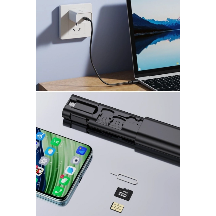 Mey İthalat®  Cep Tipi 60W Bas Aç Type-C,İphone Şarj,Micro USB Hızlı Şarj Data Kablo Seti