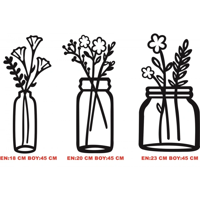 Mey İthalat® Çiçekli Kavanozlar – Ahşap Mutfak Duvar Dekoru (3’lü Set)